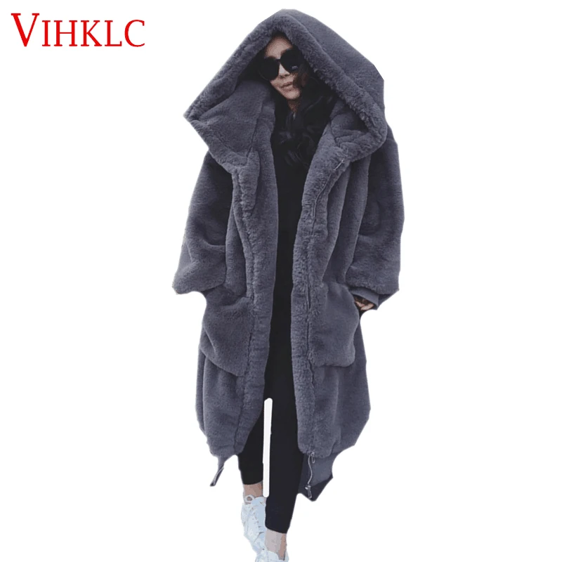 Осень зима женские парки новые женские толстые теплые длинные куртки из искусственного меха свободные большие размеры с капюшоном плюшевые пальто Топы C378