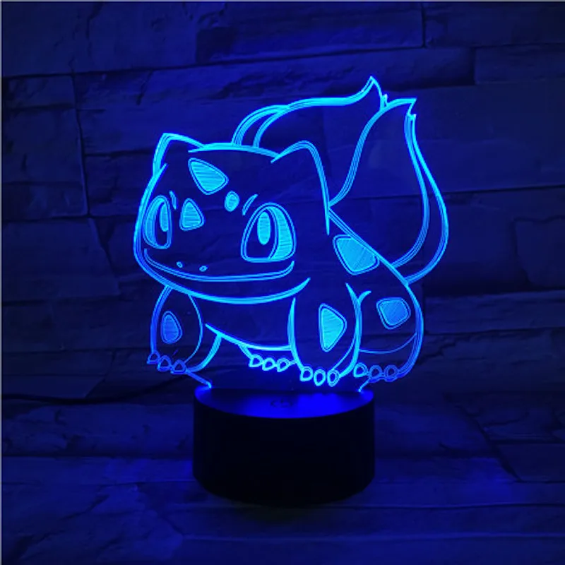 Покемон го Bulbasaur рисунок 3d ночник гостиная атмосфера кровать лампа праздничный подарок дети светодиодные настольные лампы Bulbasaur