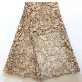 

VILLIEA Nigerian Lace Fabric 2019 High Quality Lace Gold French Sequins Net Lace Fabric/High Quality Wedding Lace Fabric