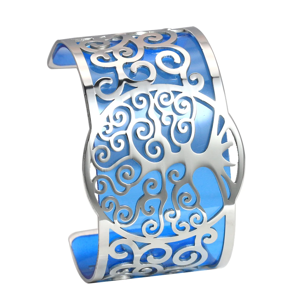 40 mm blue Legenstar, манжета, браслеты для женщин, бренд, дерево жизни, нержавеющая сталь, кожа, индийские браслеты и браслеты, Богемия, модные браслеты - Окраска металла: 40 mm blue