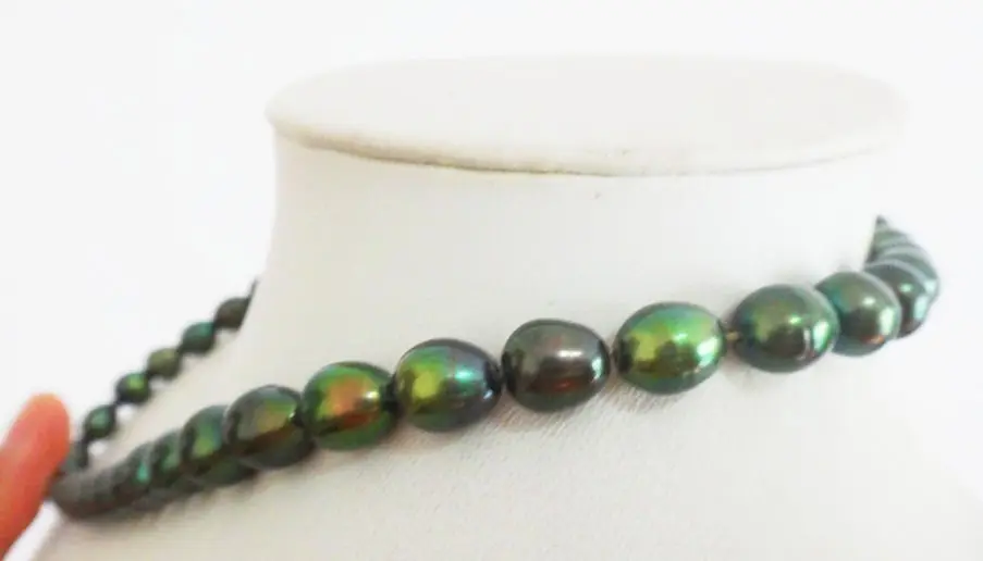 

HOT## Wholesale >>> 18"-9X12MM NATURAL TAHITIAN GENUINE GREEN DROP PEARL NECKLACE 14KGP