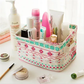 

Cute Printing Cotton Linen Desktop Storage Organizer Storage B Cabinet Cosmetic Storage Cases Foldable Makeup Storage Basket