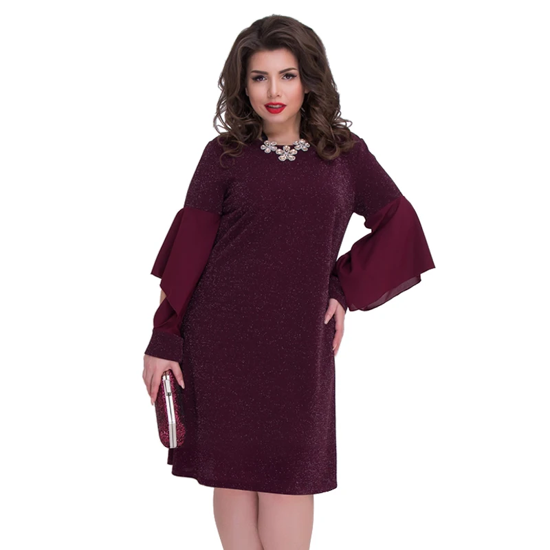 

Plus Size Women Dress Sequin Christmas Party Dress Elegant Winter Dress Chiffon Patchwork 5XL 6XL Casual Midi Dress Robe Femme