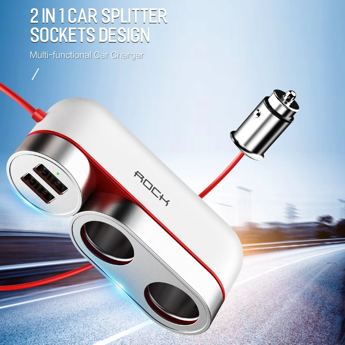 روك 2 USB سيارة الفاصل شاحن سيارة ولاعة السجائر المقبس ل فون/باد/سامسونج/هاتف تابلت شاحن 4.8A شاحن سيارة