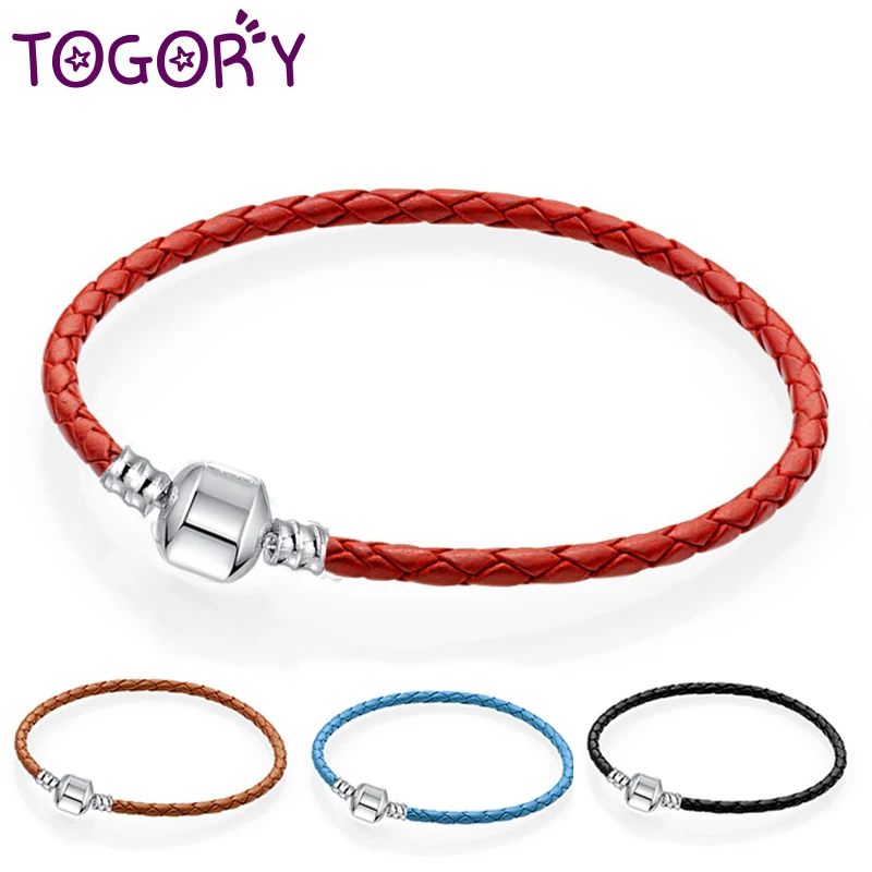 

TOGORY Authentic 7 Colors 16cm-21cm Leather Chain Charm Bracelets Fits Original DIY Pandora Bracelets For Women Jewelry Gift