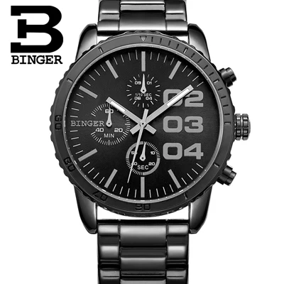 Швейцарские BINGER часы мужские люксовый бренд Кварцевые водонепроницаемые хронограф секундомер часы кожаный ремешок наручные B9007-5 - Цвет: Item 2