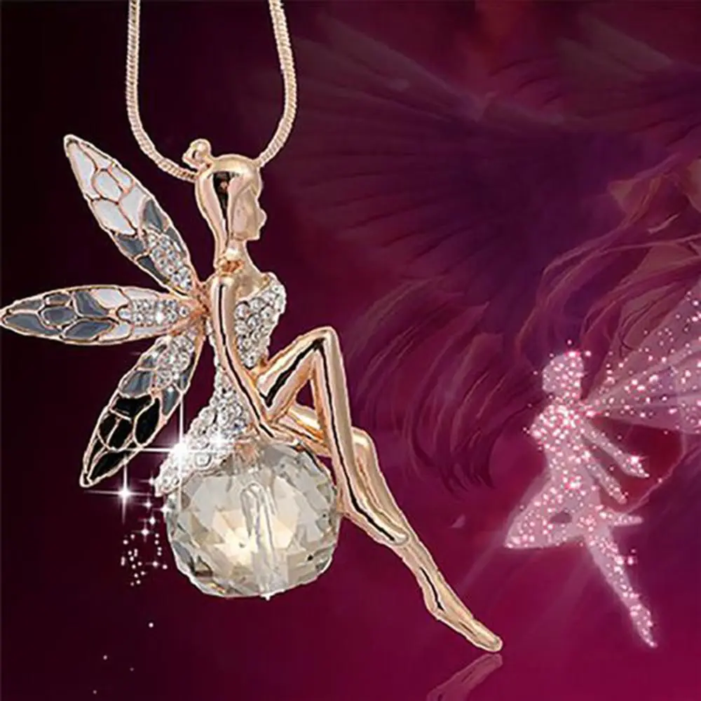 

Beiver Fashion Women Crystal Fairy Angel Wing Pendant Long Chain Sweater Necklace Gift