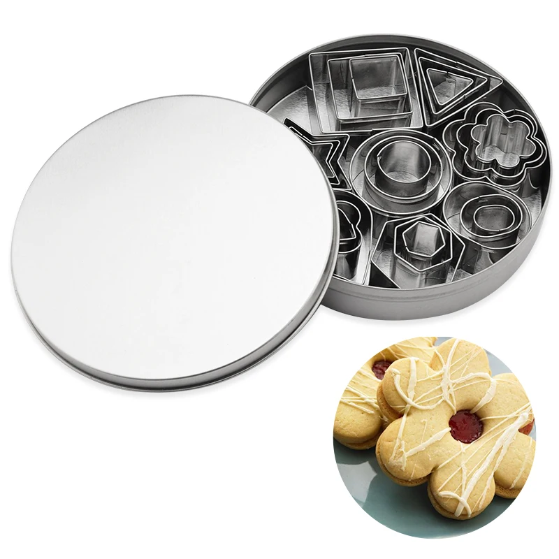 

OBRKING 24Pcs/Set Stainless Steel Cookie Cutters Round Triangle Heart Flower Cutting Mold Fondant Cake Mold Bake DIY Tools