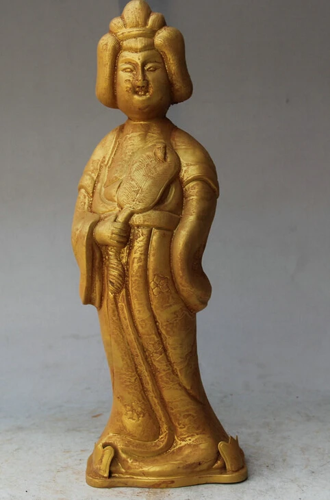 

Collectible bronze S1953 11" Chinese nobility palace Copper Gild Stand woman womenfolk belle Lady Statue B0403