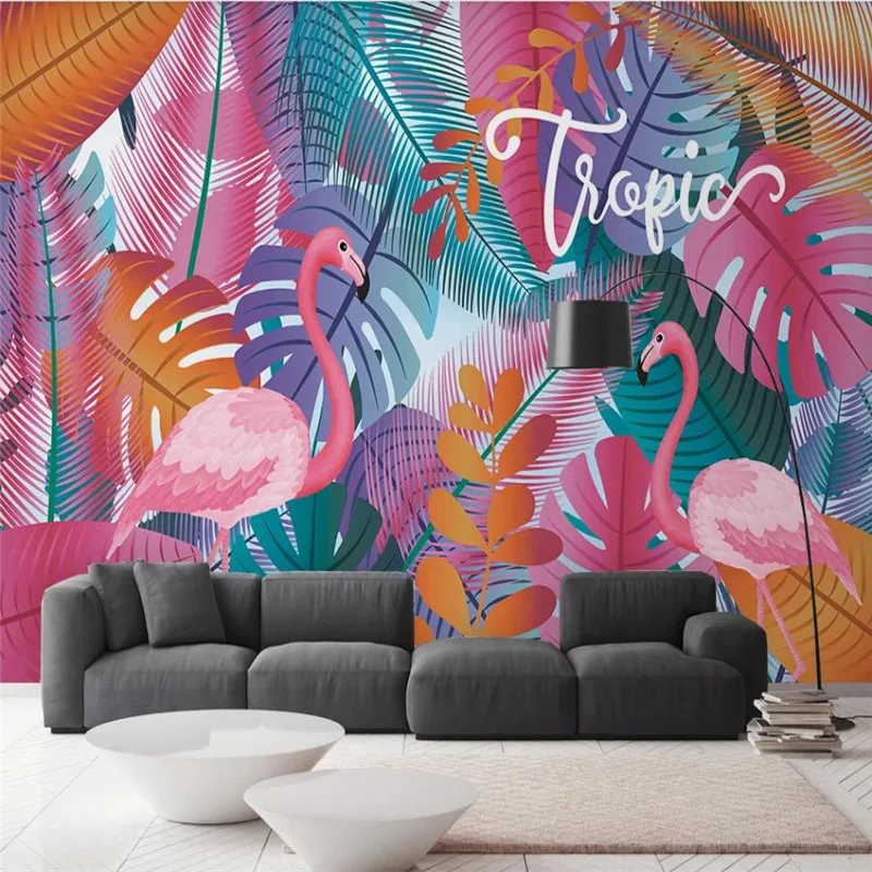 Custom wallpaper Nordic flamingo tropical plant background wall decoration waterproof material Custom wallpaper Nordic flamingo tropical plant background wall decoration waterproof material
