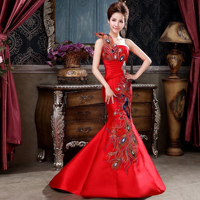 

A toast to the bride clothing Europe type restoring ancient ways is the new show thin one shoulder evening dress Fishtail gown