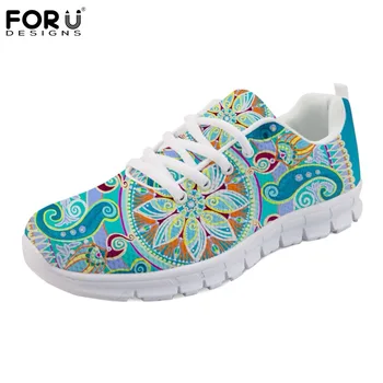 

FORUDESIGNS Indian Mandala Floral Printed Sneakers Women Casual Women Flats Shoes Comfortable Light Lace Up Shoes Zapatos Mujer