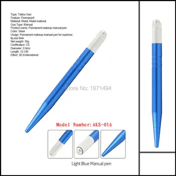 

New Cheapest 10pcs blue microblading pens with 10pc embroidery blades needles for permanent makeup eyebrow manual machine