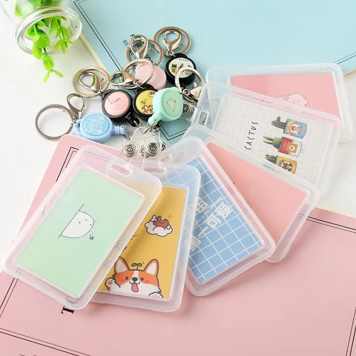 

PVC Transparent Badge Holder Bank ID Card Holder Retractable Key Holder