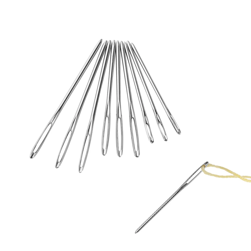 

NEW 9pcs/set Sliver 3 sizes Large-eye Stainless Steel Blunt Needles Yarn Knitting Cross Stitch Sewing Needles Sewing Tools