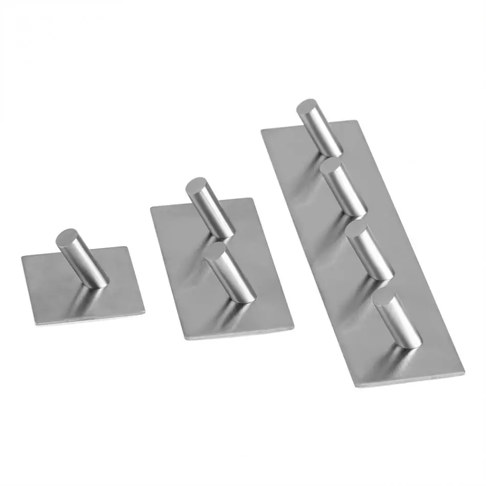 

Fdit 1Pcs Stainless Steel Adhesive Hook Towel Hanger Rack Rectangle Wall Mounted Hanging Robe Hooks Bathroom Kitchen Accessories