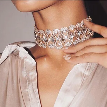 

StoneFans Luxury Flower Big Rhinestone Choker Necklace for Women Crystal Chunky Necklace Collar Choker Jewelry Accessories Gift