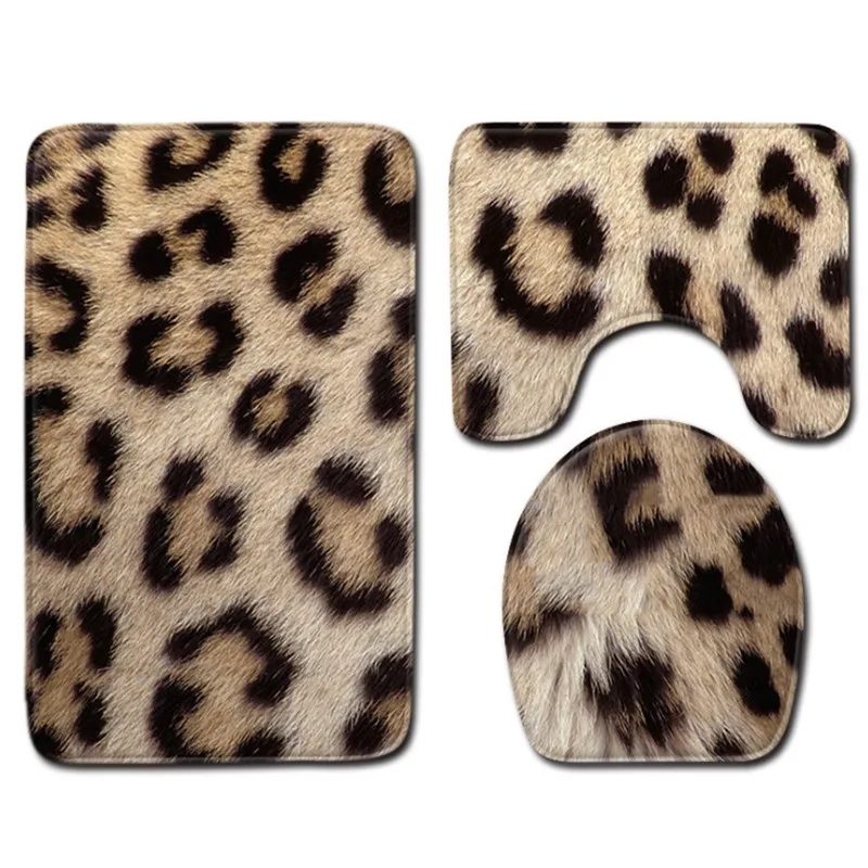  3 pieces/Set Animal Skin Leopard Tiger Pattern Bath Mat Contour Pedestal Rug Lid Toilet Cover Carpe