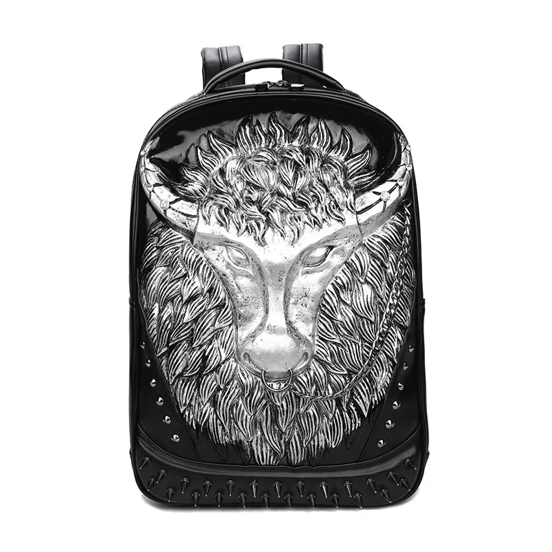 

3D Emboss Tauren Ram Head Rivet Gother Backpack For Men Women High Quality PU Leather Travel Backpacks Laptop School Bag