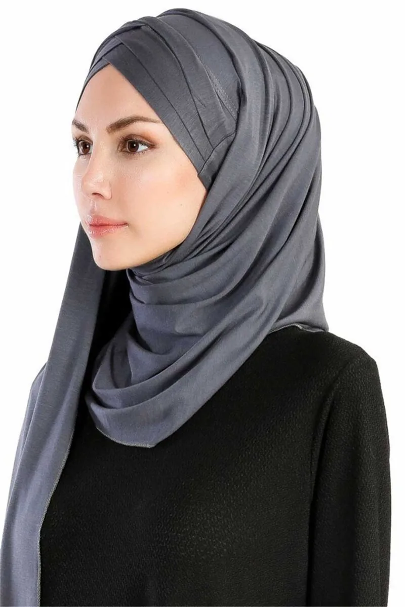 women plain bubble cotton jersey scarf Head hijab wrap solid instant shawls foulard femme muslim hijabs store ready to wear