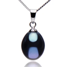 FEIGE 9-10mm Negro Perlas de Agua Dulce de Plata de Ley 925 Collares y Colgantes Para Las Mujeres de Estilo Retro Fina joyería