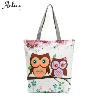 

Aelicy HOT Woman Summer Beach Bag 2018 New Fashion Casual Bag Owl Printed Canvas Women Bags Female Handbags Shoulder Bag Vintage