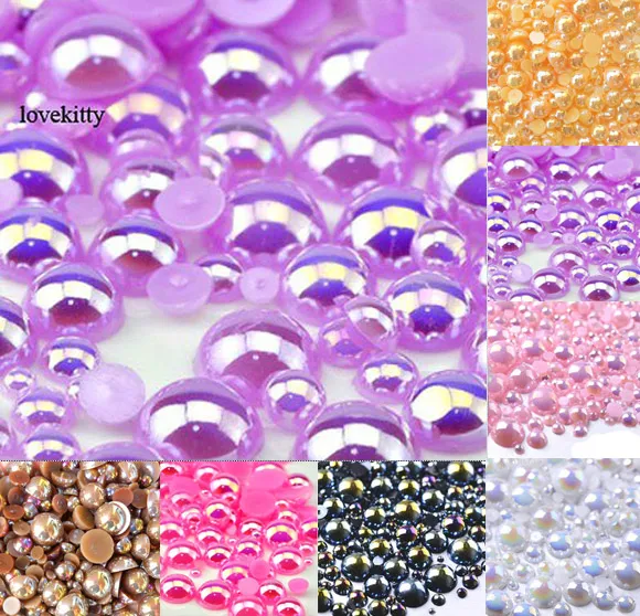 

500Pcs Mixed 2-10mm Purple AB Half Round Pearl Beads Craft Cabochon Scrapbook Decoration Flatback Nail Art Garment Beads DIY