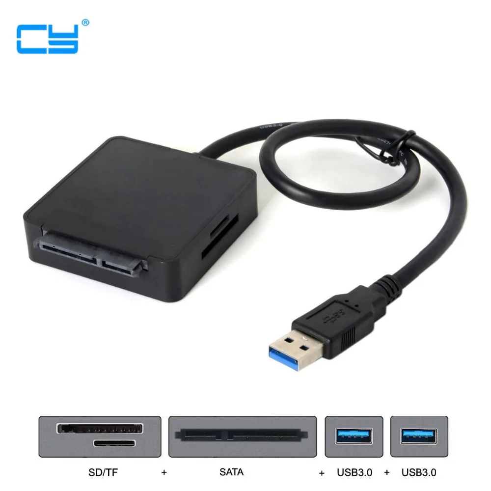 Адаптер с 2 портами USB 3 0 на SATA 5 дюйма и кардридером SD TF для ноутбука