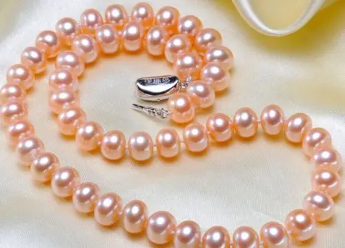 

Free Shipping >>>>>elegant 9-10mm south sea round gold pink pearl necklace 18inch 925s