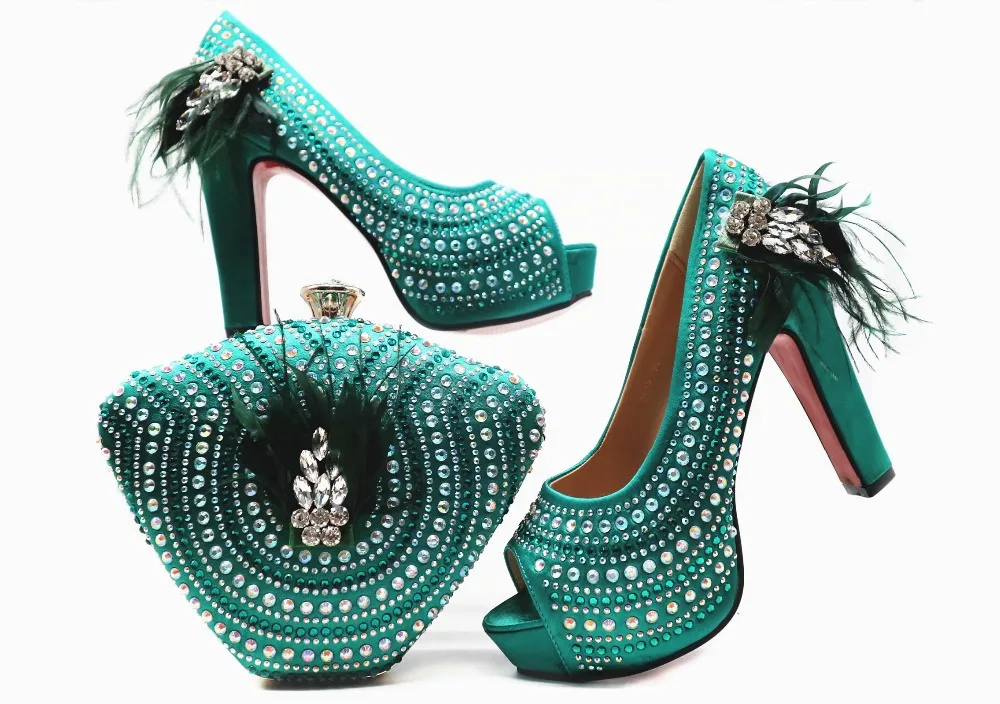 

Teal green high heel 4.7 inches pumps women with clutches bag italian fashion aso ebi shoes matching bag set new shoes SB8302-1