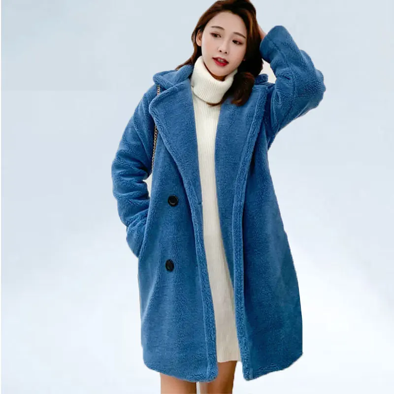 

2019 Women Faux Fur Teddy Coat Winter Thick Warm Long Fur Coats Fashion Lapel Shaggy Fur Jackets Overcoat Plus Size Outwear 148