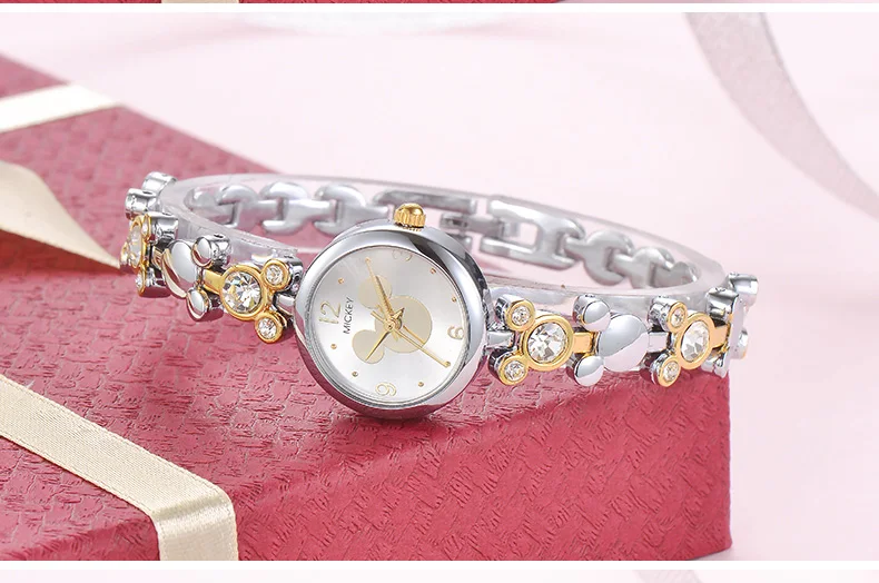Роскошные модные женские часы с Микки Маусом, стразы, браслет из золота, серебра, стали, женские часы disney, красивые часы с кристаллами