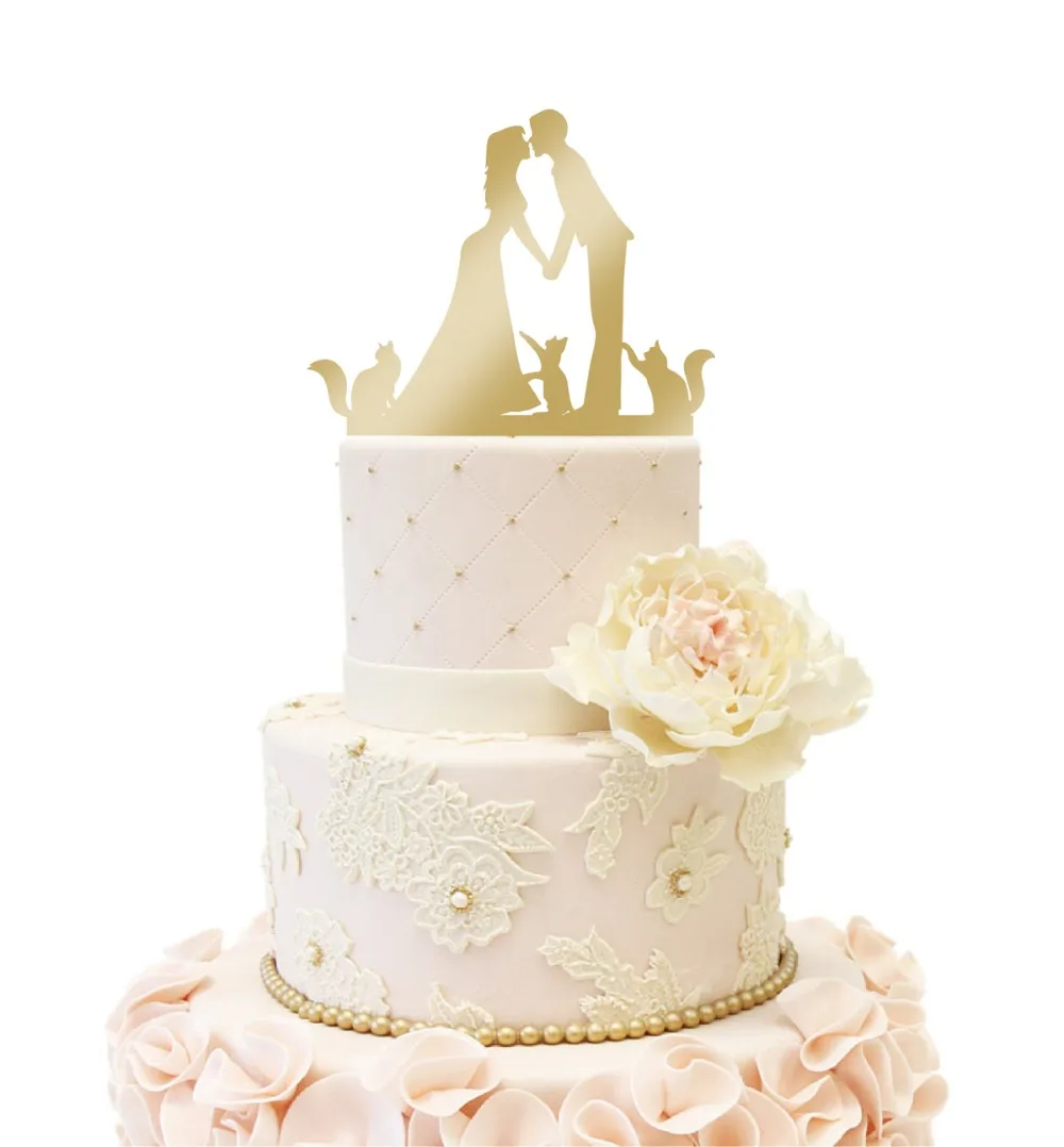Свадебный Топпер для торта невесты и жениха с 3 кошками блестящая помолвка юбилей персонализированные кошки торты вечерние украшения