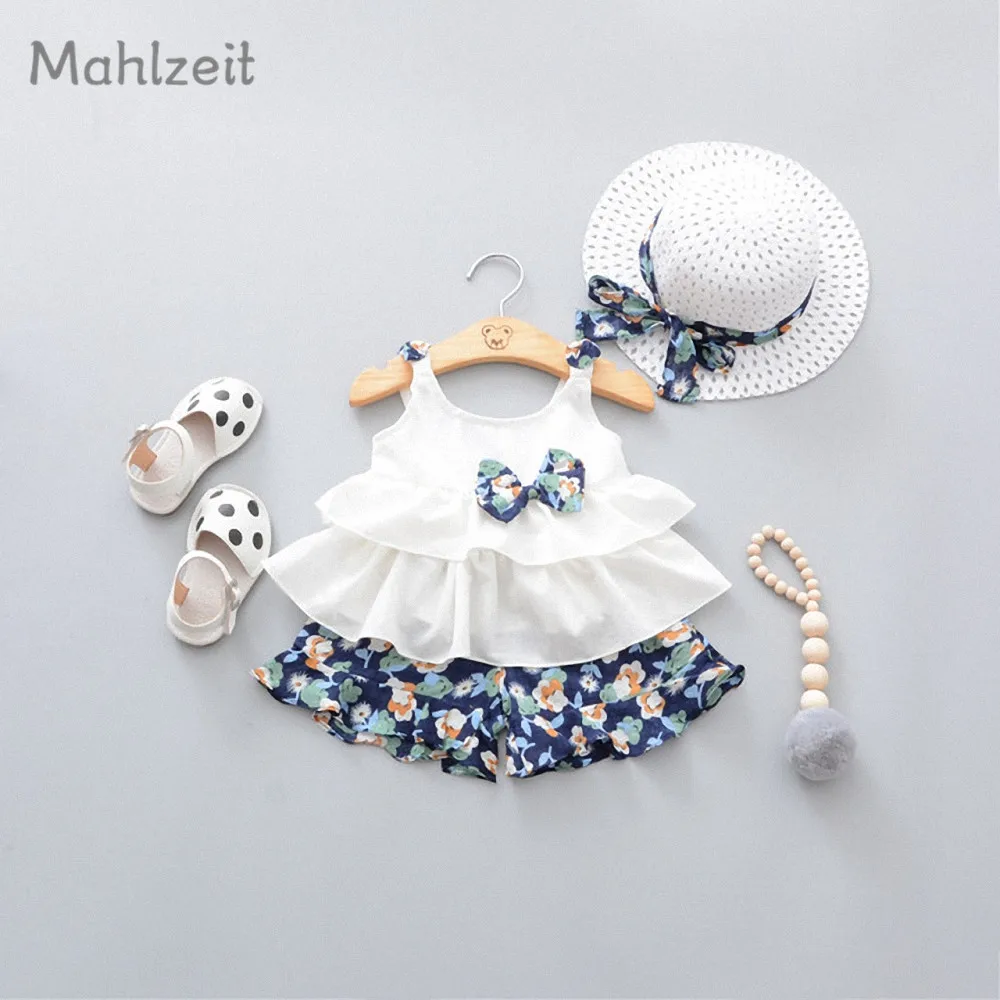 

Summer 3pcs set! cartoon top+pant+hat 3pcs suit for 3-36M baby girl kids girl cute cool summer clothes Korean style girl clothes