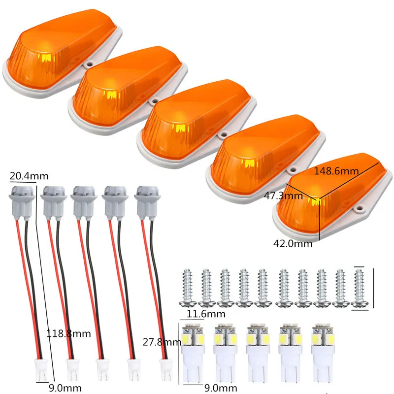 5 шт./компл. Янтарный фонари на крышу автомобиля кабины маркер габаритный фонарь T10 5050 SMD крыши бег светильник светодиодный светильник лампы для автомобилей Ford DC12V