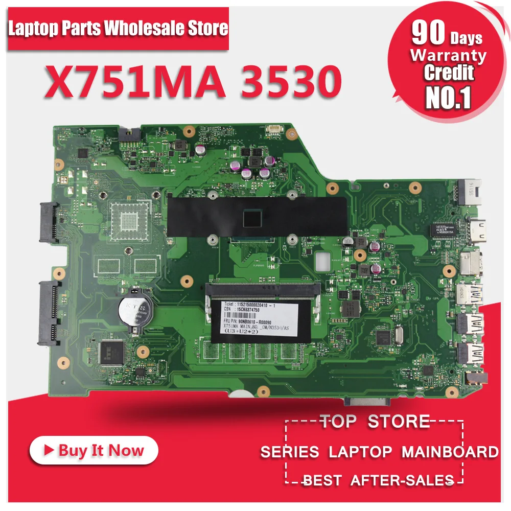 For ASUS k751M K751MA X751MA R752M R752MA Motherboard X751MD rev2 0 Mainboard processor N3530 100 Tested