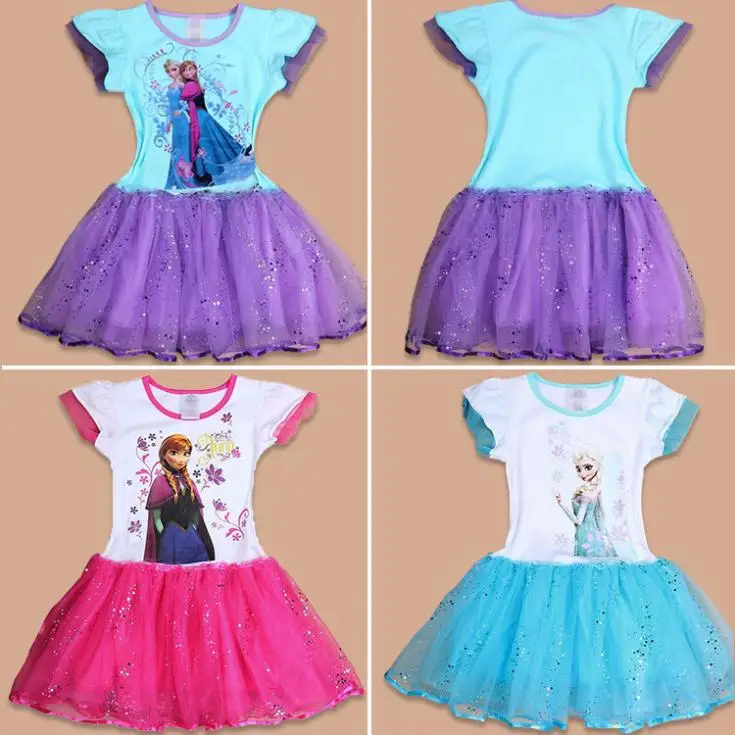 Girls Dress Elsa Ana Frozen Dress Princess New 2014 Cartoon Print Baby