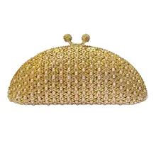 Новые женские Цветочные Вечерние сумки расшитые бисером расшитая кристаллами Сумочка-клатч овальной формы для свадебной вечеринки дамские сумки на плечо Золото с серебром 88387