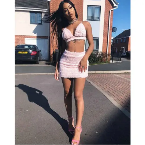 2018 Горячая Великобритания 2 шт женщины открытая спина укороченный Топ Bodycon Юбка Co