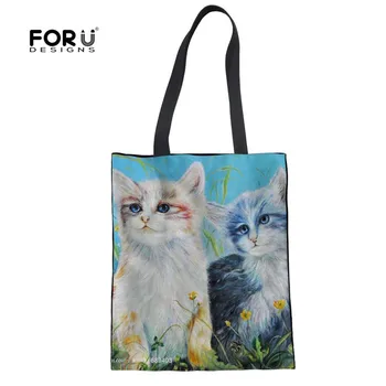 

FORUDESIGNS Cute Cat Shopping Bags Recycel Mom Shopper Shoudler Bags Women Large Lady Female Kawaii Casual Animals Bolsas Mujer