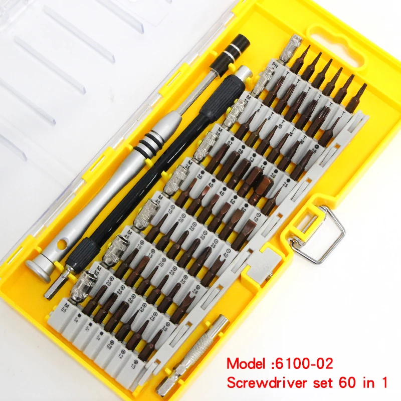 baratas 6100 Yellow Profissional Conjunto de ferramentas de hardware portátil Scredrivers, 60 em 1 Multifunções scredriver Kit Óculos PC Laptop Camera