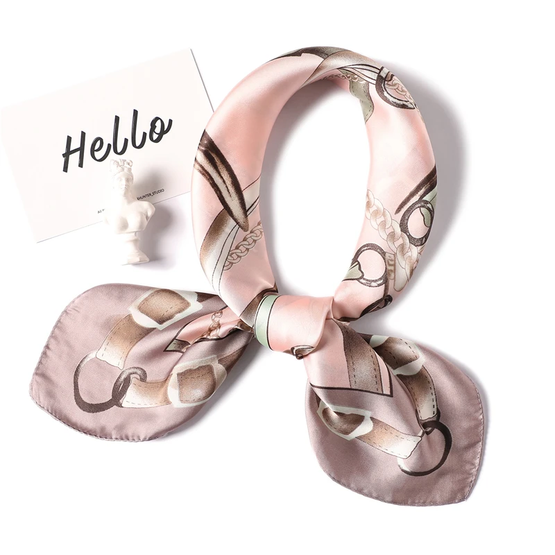 Роскошный брендовый Элегантный женский квадратный шелковый шарф на шею, атласный шарф, обтягивающий Ретро галстук для волос, небольшой модный квадратный шарф 70x70 см - Цвет: FJ34 pink