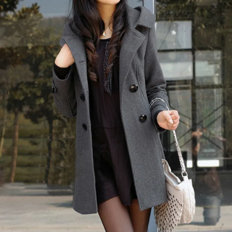 

XUXI Fashion Winter Jacket Skin Female Middle Long Elegant Casaco Double Breasted Hooded Wool Coat Slim Women Outside Coat FZ270