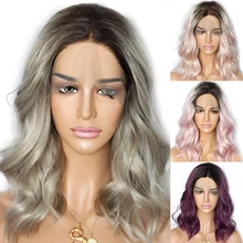 Lvcheryl короткие синтетические парики на кружеве темные корни до Омбре коричневые натуральные волнистые термостойкие волосы парики для женщин Повседневная одежда