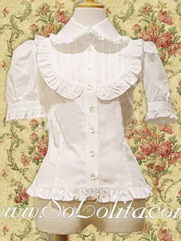 

Lolita Short Puff Sleeves Pleated Border Cotton Blouse