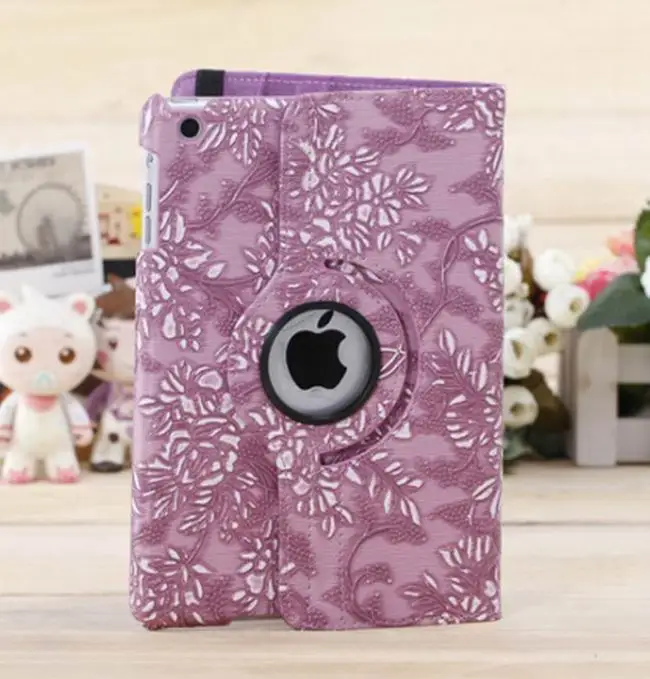 

360 Degree Rotating Grape Grain Pattern Cover Stand Flip Leather Cover Case For Ipad Mini 1 2 3 Tablet PC protection shell