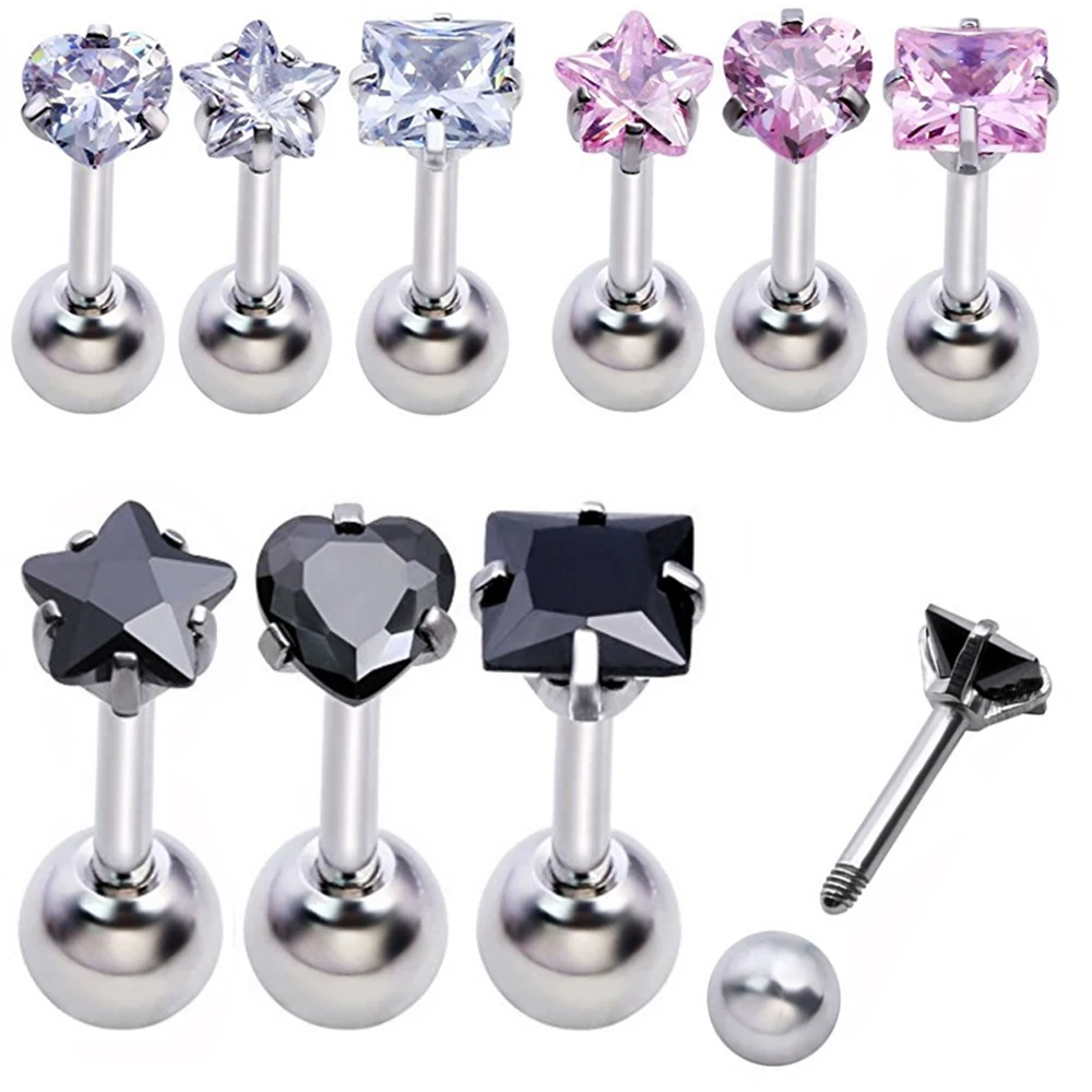 Boucles D'oreilles Zircon Acier Inoxydable 16g - Pour Tragus, Helix Et Cartilage