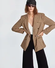 New Style Double Breasted Suit Jacket Women New Fashion Suit Casual Printing Dyeing Lattice Jacket Sexy Autumn 2019 New Style Double Breasted Suit Jacket Women New Fashion Suit Casual Printing Dyeing Lattice Jacket Sexy Autumn 2019