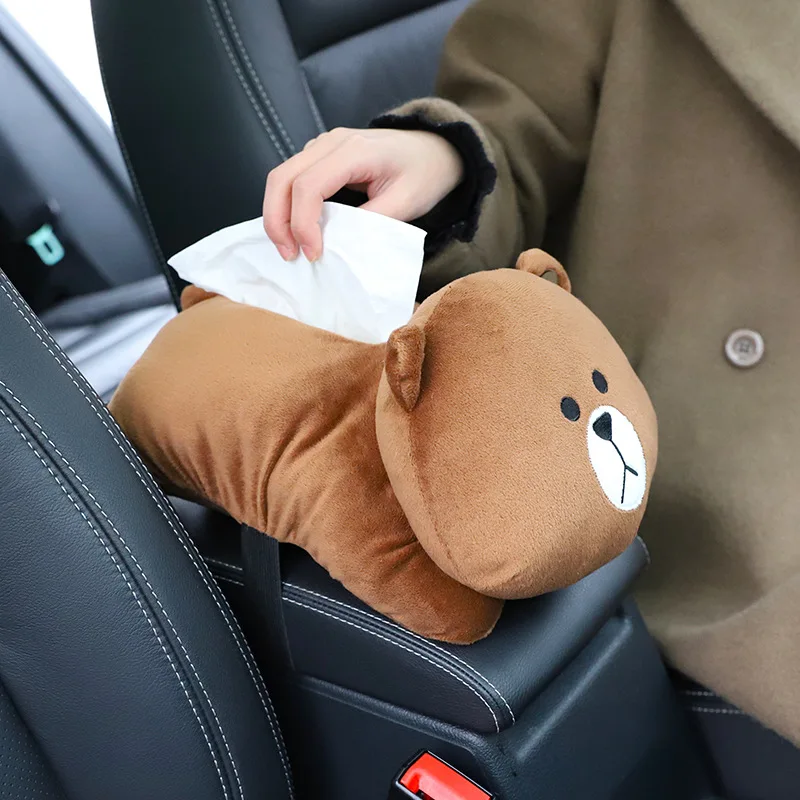 

Creative Car Glove Box Cartoon Tissue Box Multi-functional Cute Husky Brown Bear Car Tissue Bag Car tissue cover