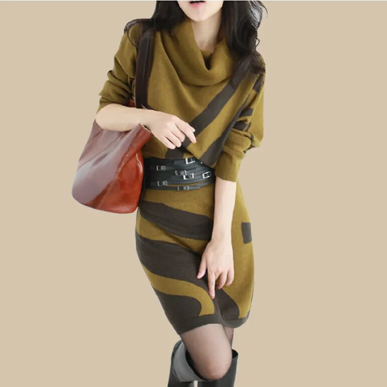 

Yellow,Red,Grey! S~XXL! 2016 New Winter Plus Size Geometric Print Knitted Sweater Dress Tricotado Vintage Long Women Knitwear